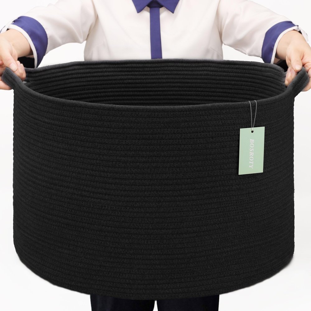 BOSROTY Extra-Large Blanket Basket, 87 L, Woven Cotton Rope, 55.9 x 35.6 cm