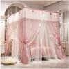 GLMGBP Square-Post Canopy Bed Curtain with Holder, Courtyard-Style Princess Room Mosquito Net (Green, 150 x 200 cm / 59 x 79 in; Pink with Lights, 180 x 200 cm) view 1