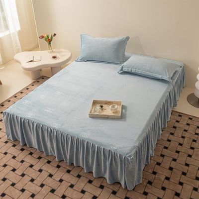 XCLOOZGL Milk Velvet Bed Skirt and Fitted Sheet Set, Blue, 180 × 200 cm