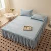 XCLOOZGL Milk Velvet Bed Skirt and Fitted Sheet Set, Blue, 180 × 200 cm view 1