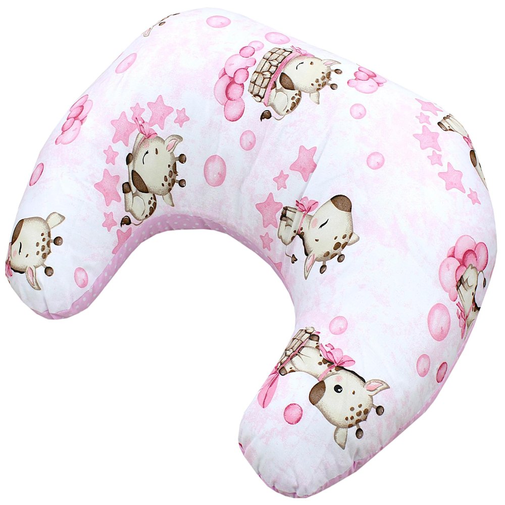 TupTam Small Baby Nursing Pillow with Cotton Cover, Giraffe/Dots/Pink