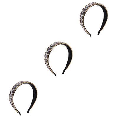 FRCOLOR 3-Piece Baroque Crystal Pearl Headbands with Rhinestones
