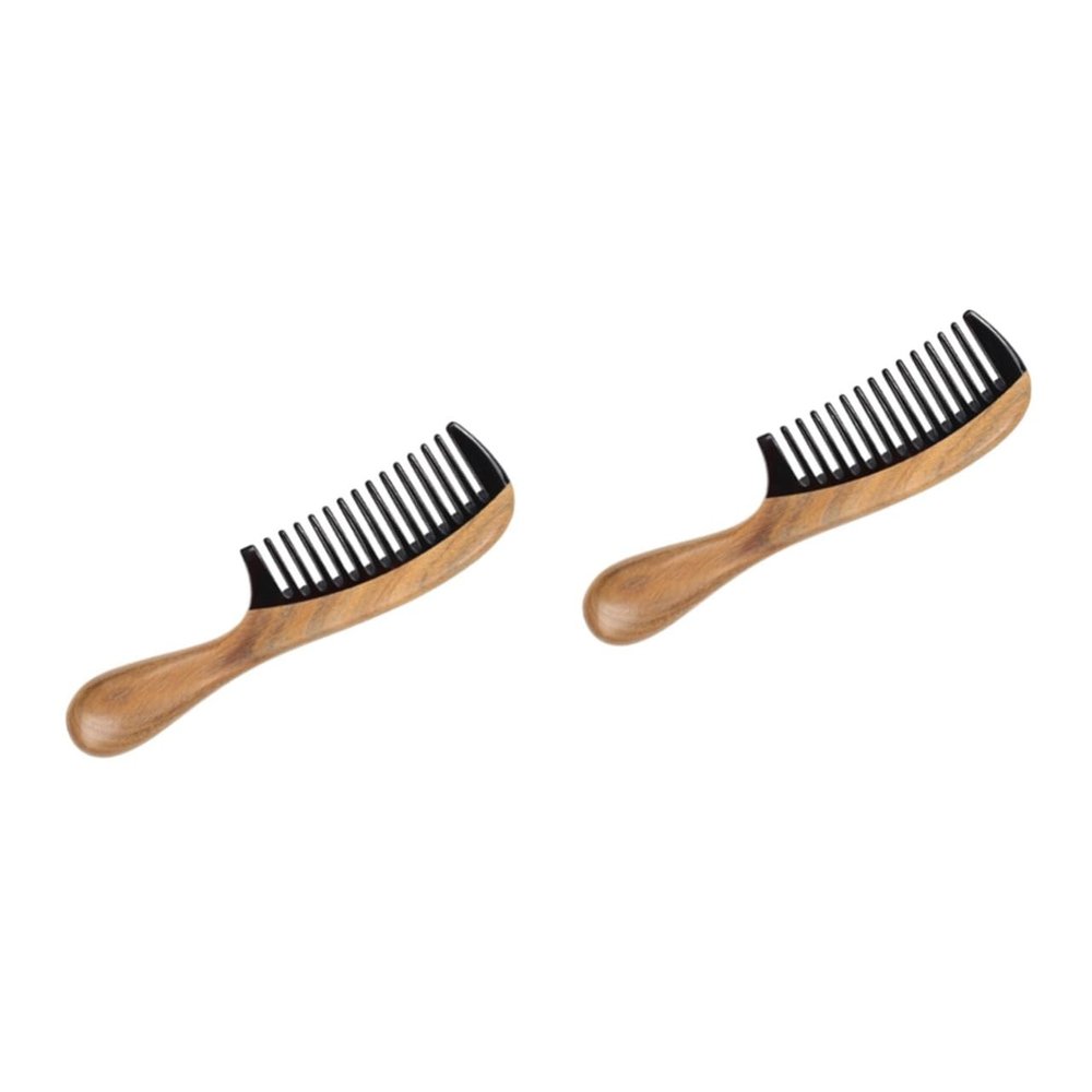 FRCOLOR 2-Piece Sandalwood and Horn Comb Set with Round Handles, Antistatic Massage Combs for Gentle Hair Care at Home and in Salons
