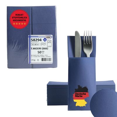 AROBA 600x Airlaid Cutlery Napkins, Blue, 32 x 40 cm