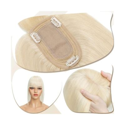 Women’s Hair Topper with Bangs, Middle Part, Straight Indian Human Hair, Silk Base, 7 x 12.5 cm