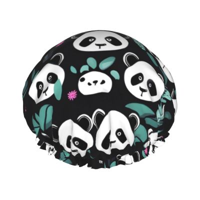 Panda Shower Cap with Cute Face, Reusable, Double-Layer Waterproof