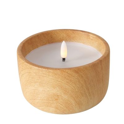 Boltze Yuna LED Candle, Concrete and Wax, Natural Wood Look, Warm White Light, Timer
