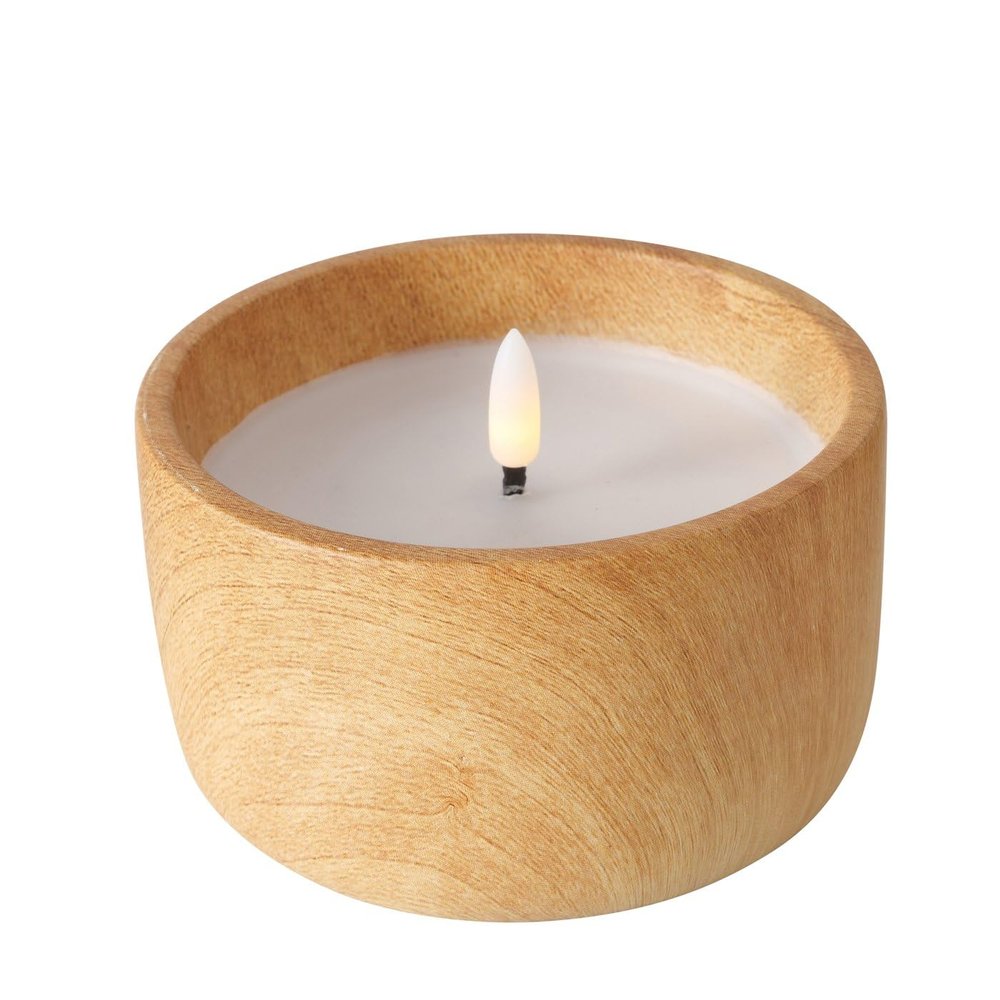 Boltze Yuna LED Candle, Concrete and Wax, Natural Wood Look, Warm White Light, Timer