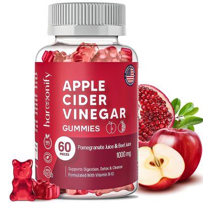 Apple Cider Vinegar Gummies with Pomegranate-Beet Juice, Apple Cider Vinegar Capsules & Gummies, Formulated with Vitamin B12—30-Day Supply