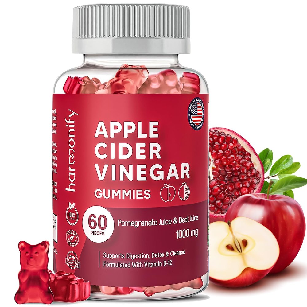 Apple Cider Vinegar Gummies with Pomegranate-Beet Juice, Apple Cider Vinegar Capsules & Gummies, Formulated with Vitamin B12—30-Day Supply