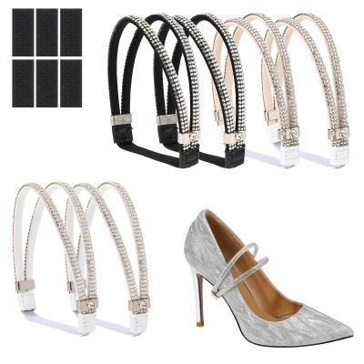 3 Pairs of Elastic Rhinestone High-Heel Shoe Straps with Non-Slip Stickers