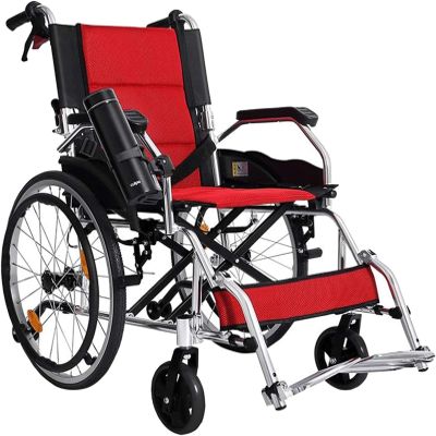 LUCEAE Multifunctional Manual Aluminum Wheelchair, Foldable Lightweight Senior Travel Wheelchair with Hand Brakes, Padded, 200 kg/400 lb Capacity