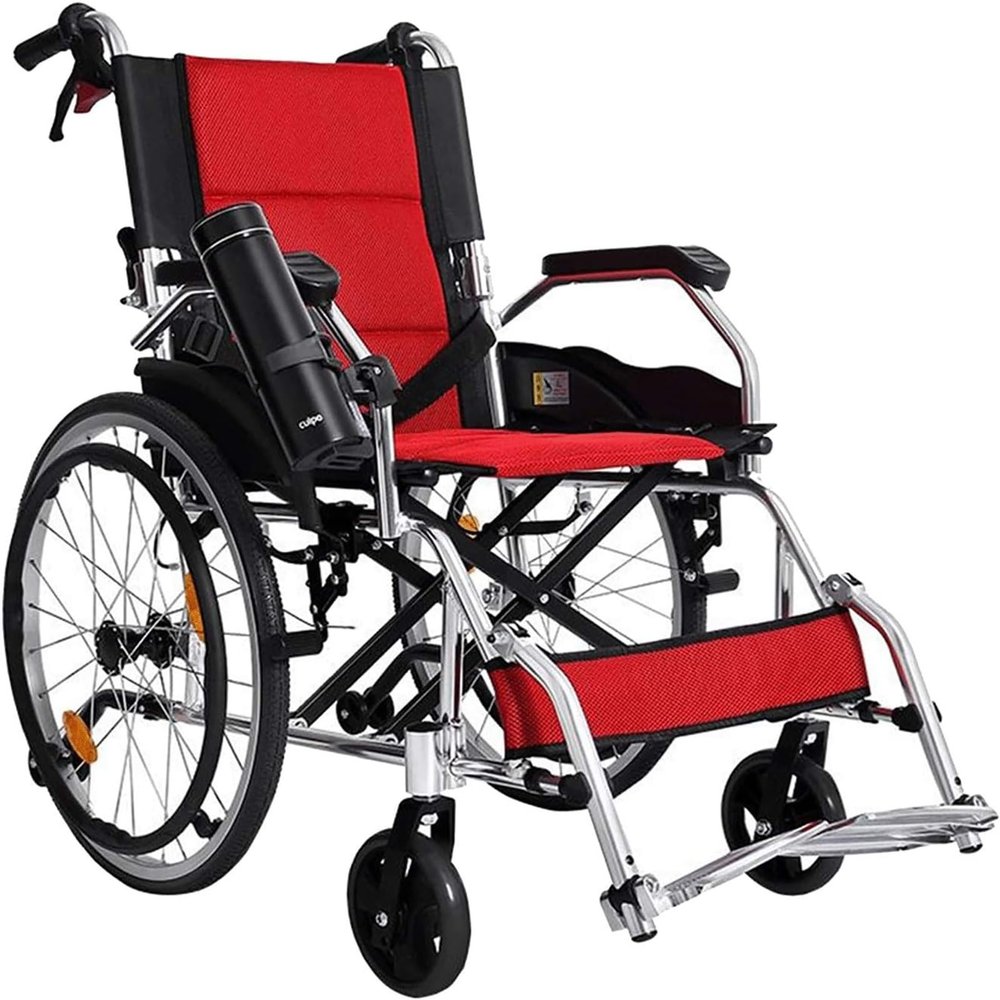 LUCEAE Multifunctional Manual Aluminum Wheelchair, Foldable Lightweight Senior Travel Wheelchair with Hand Brakes, Padded, 200 kg/400 lb Capacity