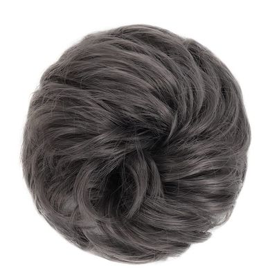 Messy Bun Donut Hair Tie for Women and Girls, Curly Wavy Synthetic Chignon Hairpiece with Elastic Band, Gray