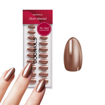 DOONAILS Press-On Nails – Glazed Chocolate Almond Short, 30-Piece Set