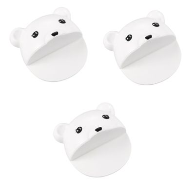 BESTonZON 3-Piece Anti-Tip Furniture Anchors, Cartoon Bear Design, White