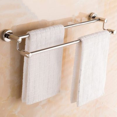 Simple Wall-Mounted Double-Bar Towel Rack, High-Low Design, 304 Stainless Steel