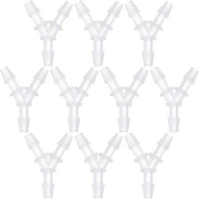 PULABO 10-Piece Aquarium Airline Hose Connectors, 3-Way Y-Shaped, 3.2 mm Plastic Inline Adapters, White