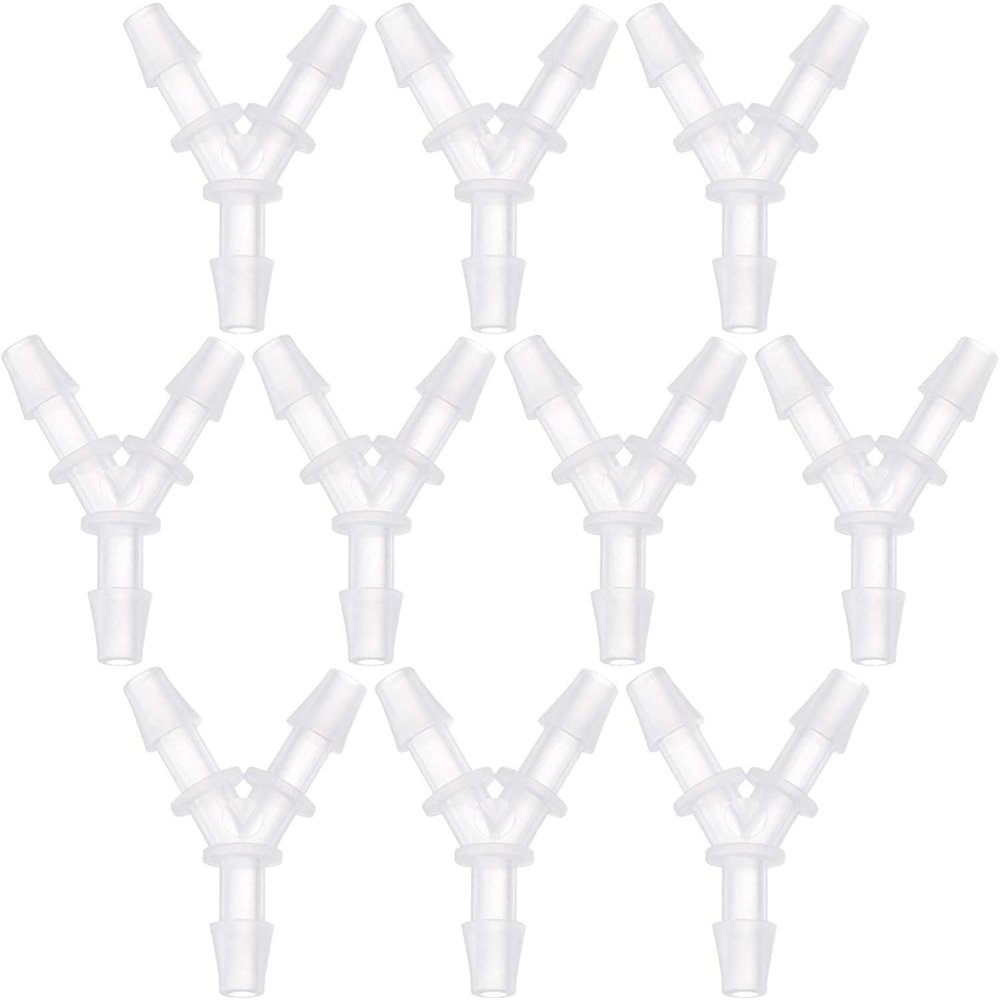 PULABO 10-Piece Aquarium Airline Hose Connectors, 3-Way Y-Shaped, 3.2 mm Plastic Inline Adapters, White