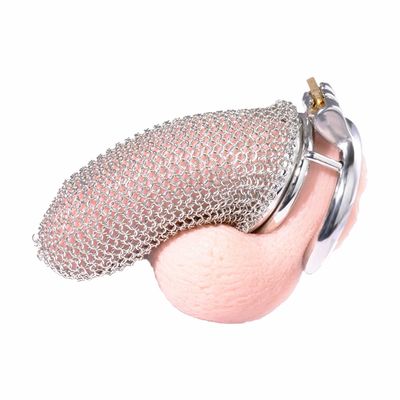 Small Stainless Steel Flat Male Chastity Cage with Metal Tube, 55 mm