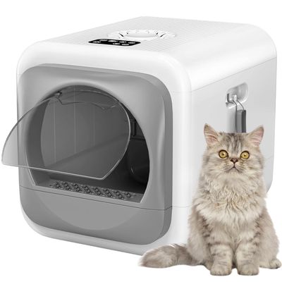 AUTUMFLATGAO Intelligent Cat Litter Box with Odor Control, 60L Enclosed Litter Box for Large and Multiple Cats, Includes Scoop and Mat