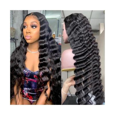 DDNGEJ Loose Deep Wave T-Part Lace Front Wig, Human Hair, Pre-Plucked