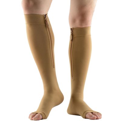 Mdrcg 15–20 mmHg Zipper Compression Socks, Open-Toe Knee-High, Skin Color, 5XL
