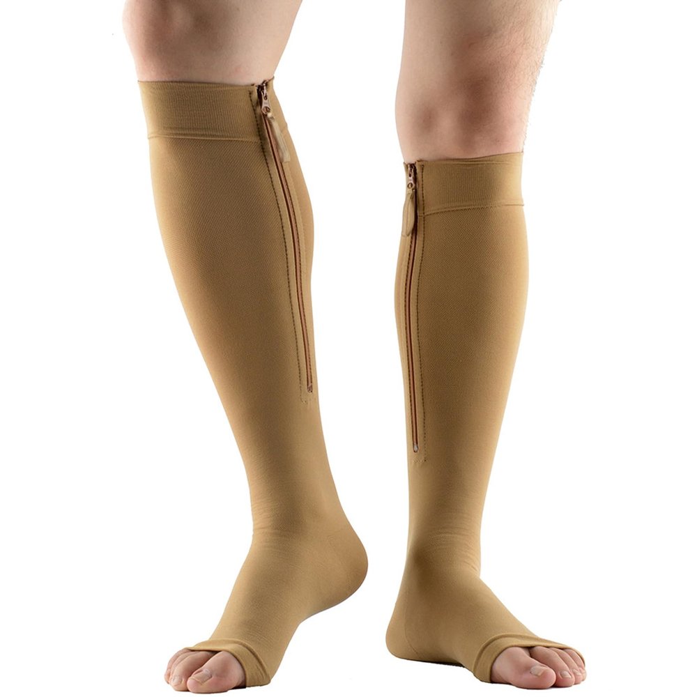 Mdrcg 15–20 mmHg Zipper Compression Socks, Open-Toe Knee-High, Skin Color, 5XL
