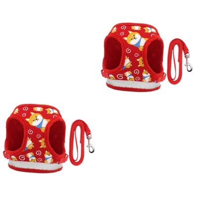 Supvox 2-Piece Cartoon Dog Harness Set, Adjustable and Comfortable, with Reflective Elements, Red