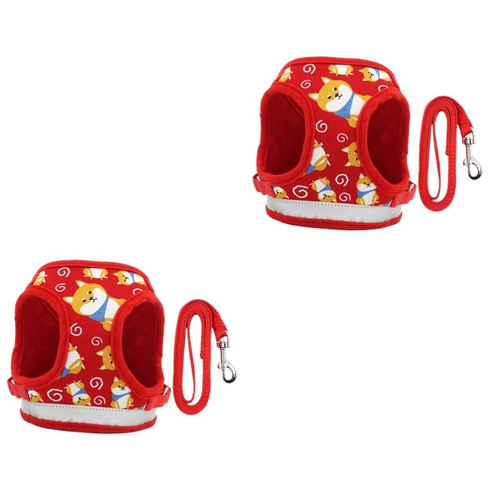 Supvox 2-Piece Cartoon Dog Harness Set, Adjustable and Comfortable, with Reflective Elements, Red
