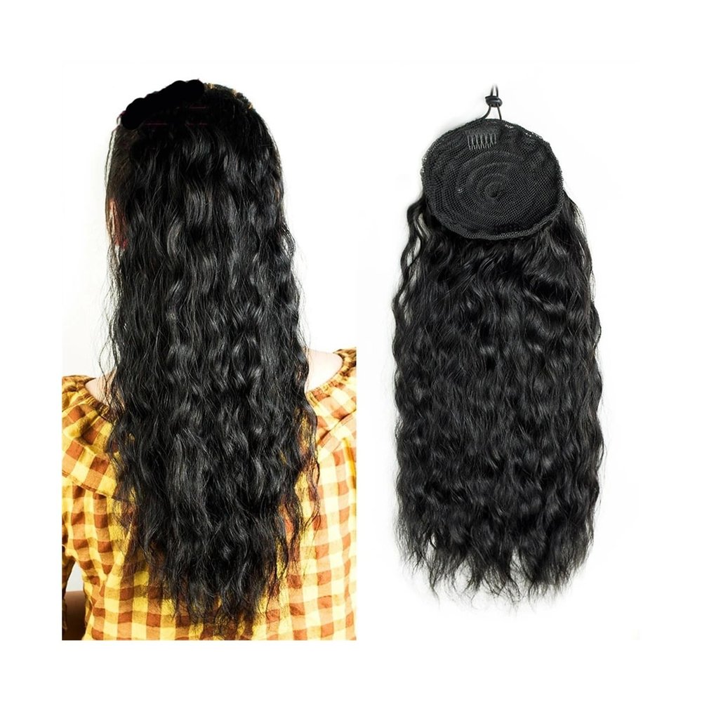 Water Wave Human Hair Drawstring Ponytail Extension for Black Women