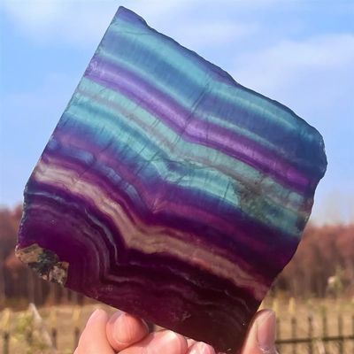 AtkitS Natural Dyed Polished Fluorite Crystal Slices, Healing Samples (Size: 450–500 g)