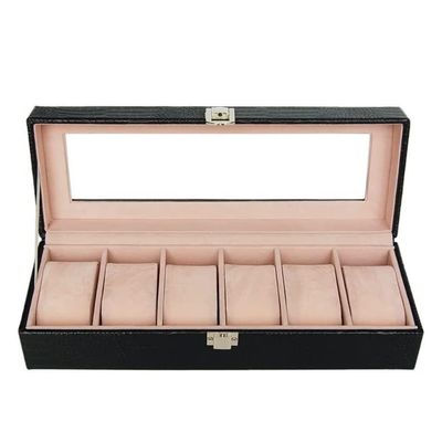 DameCo Leather Watch Case for Men, 6-Slot Display Organizer with Glass Lid and Removable Cushions
