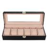 DameCo Leather Watch Case for Men, 6-Slot Display Organizer with Glass Lid and Removable Cushions view 1