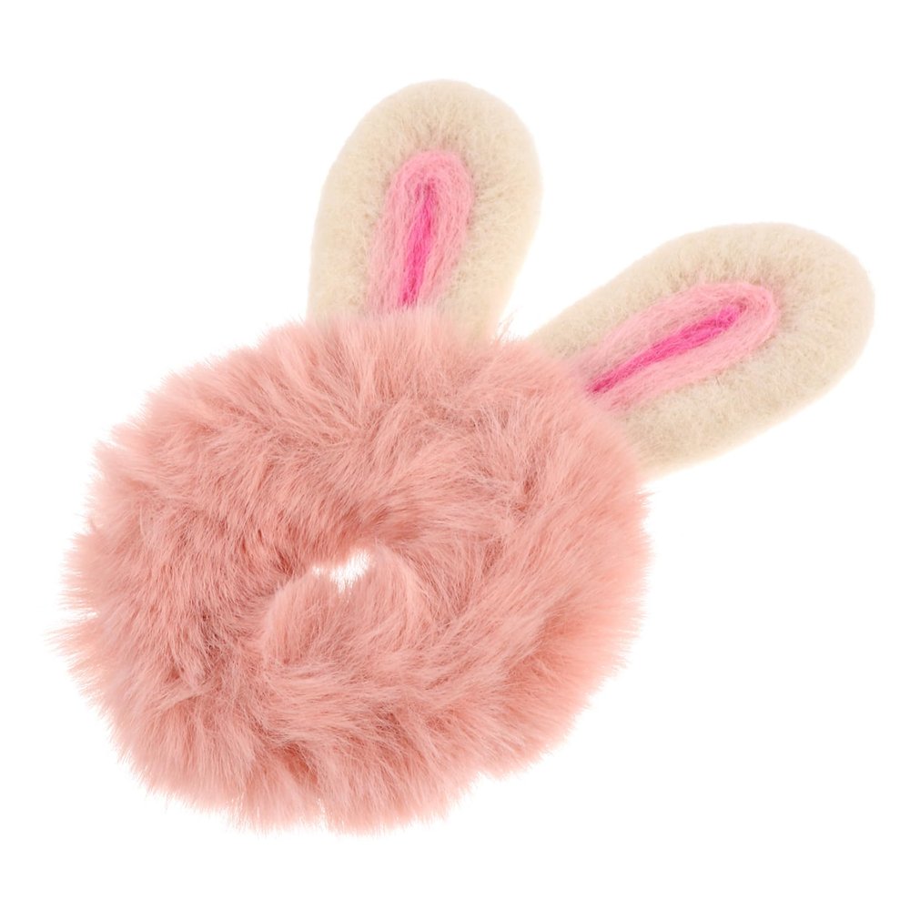FRCOLOR Pink Plush Bunny-Ear Hair Tie, Elastic and Comfortable for Christmas and Family Photos