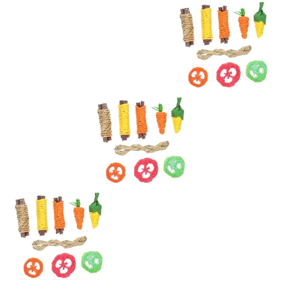 INOOMP 3-Piece Bunny Chew Toy Set for Small Pets, Wooden Toys for Hamsters, Rabbits and Guinea Pigs