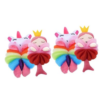 Healeved 2-Set Family-Friendly Kids’ Bath Loofah Sponges, Cartoon Design, 4 Pieces