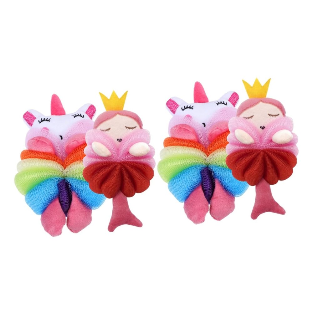 Healeved 2-Set Family-Friendly Kids’ Bath Loofah Sponges, Cartoon Design, 4 Pieces