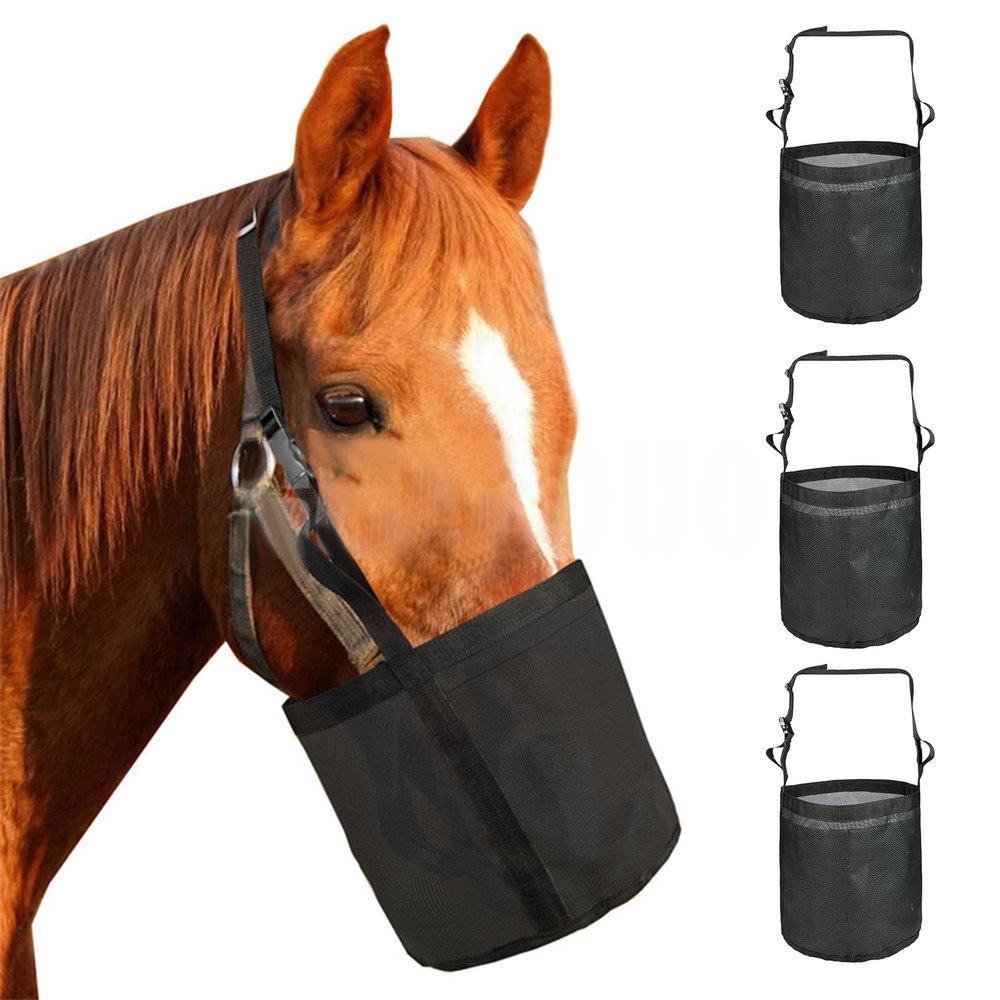 MANON ROSA Horse Feed Bag, 3-Piece, Black