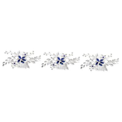 FRCOLOR 3-Piece Rhinestone and Faux Pearl Bridal Hair Comb Set, Blue