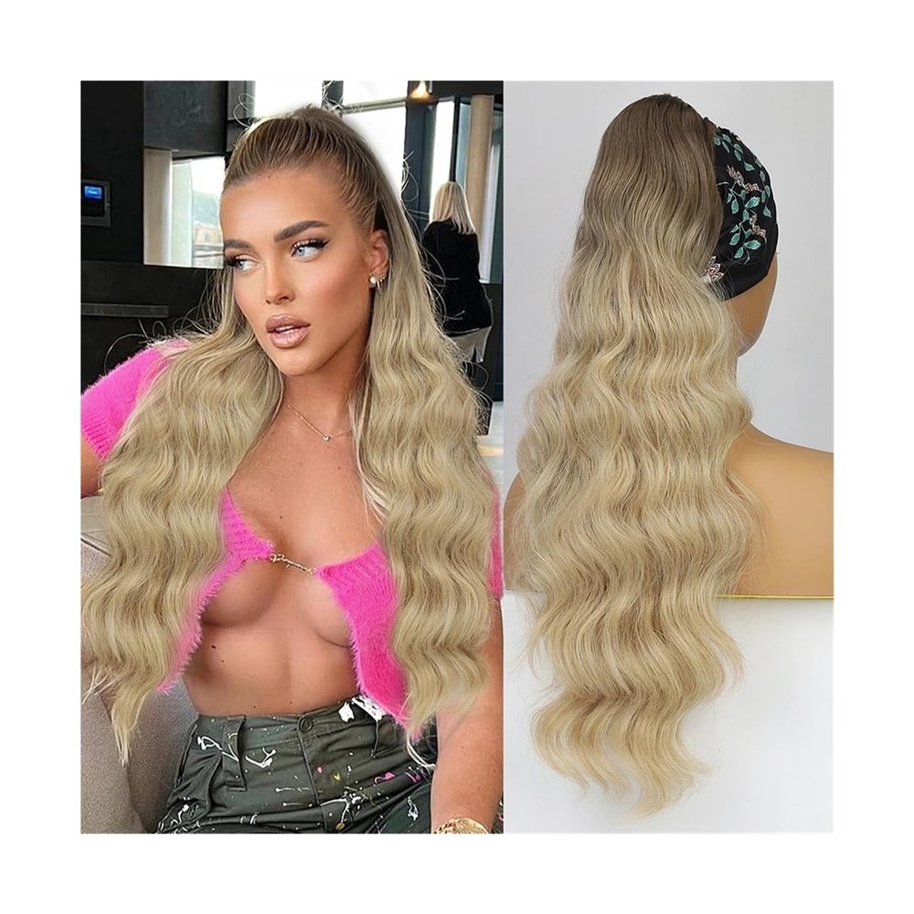 66 cm Long Wavy Ponytail Extension with Drawstring and Clip-In, Synthetic Hairpiece for Black Women