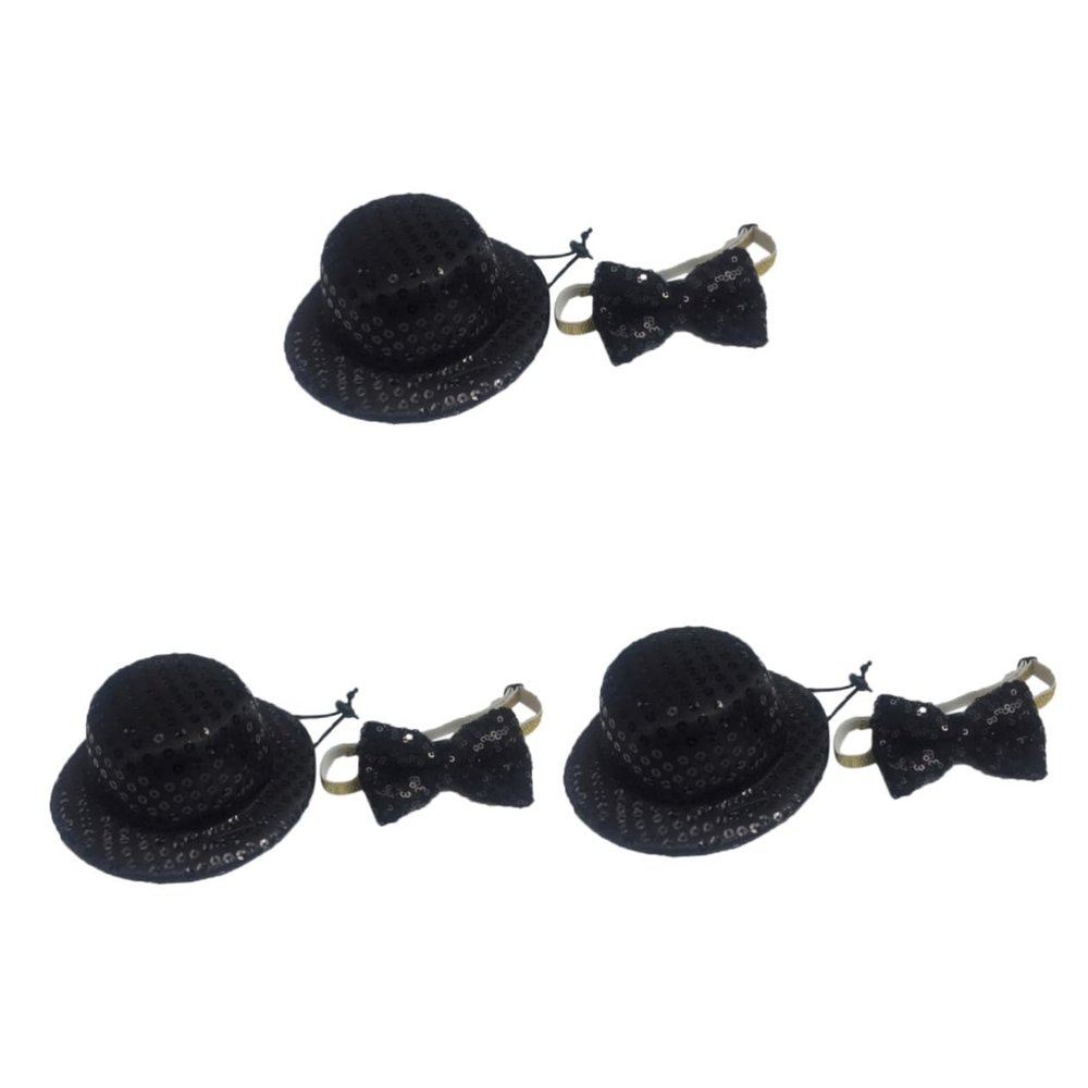 Sosoport 6-Piece Pet Costume Set with Sequined Adjustable Hat and Bow Tie for Dogs and Puppies, for Parties, Birthdays and Photo Shoots