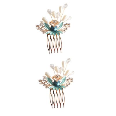 FRCOLOR 2-Piece Bridal Hair Accessories with Faux Pearls and Crystals, Green