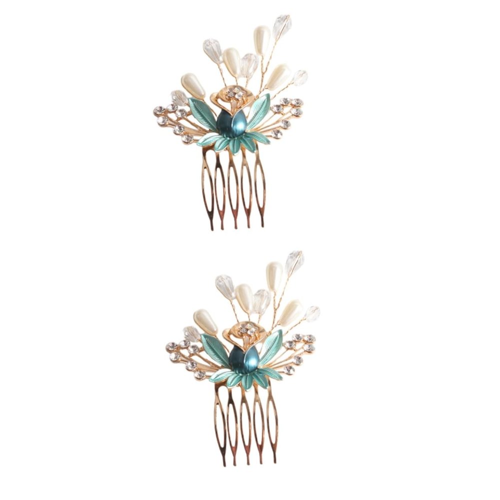 FRCOLOR 2-Piece Bridal Hair Accessories with Faux Pearls and Crystals, Green