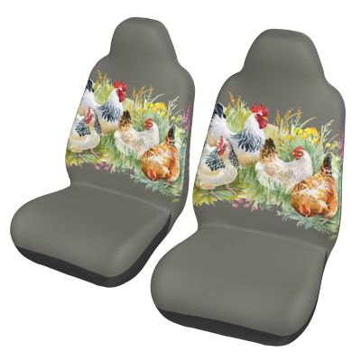 Stylish Car Seat Covers with Rooster Pattern, 2 Pieces, Polyester Fabric, Full-Print Design