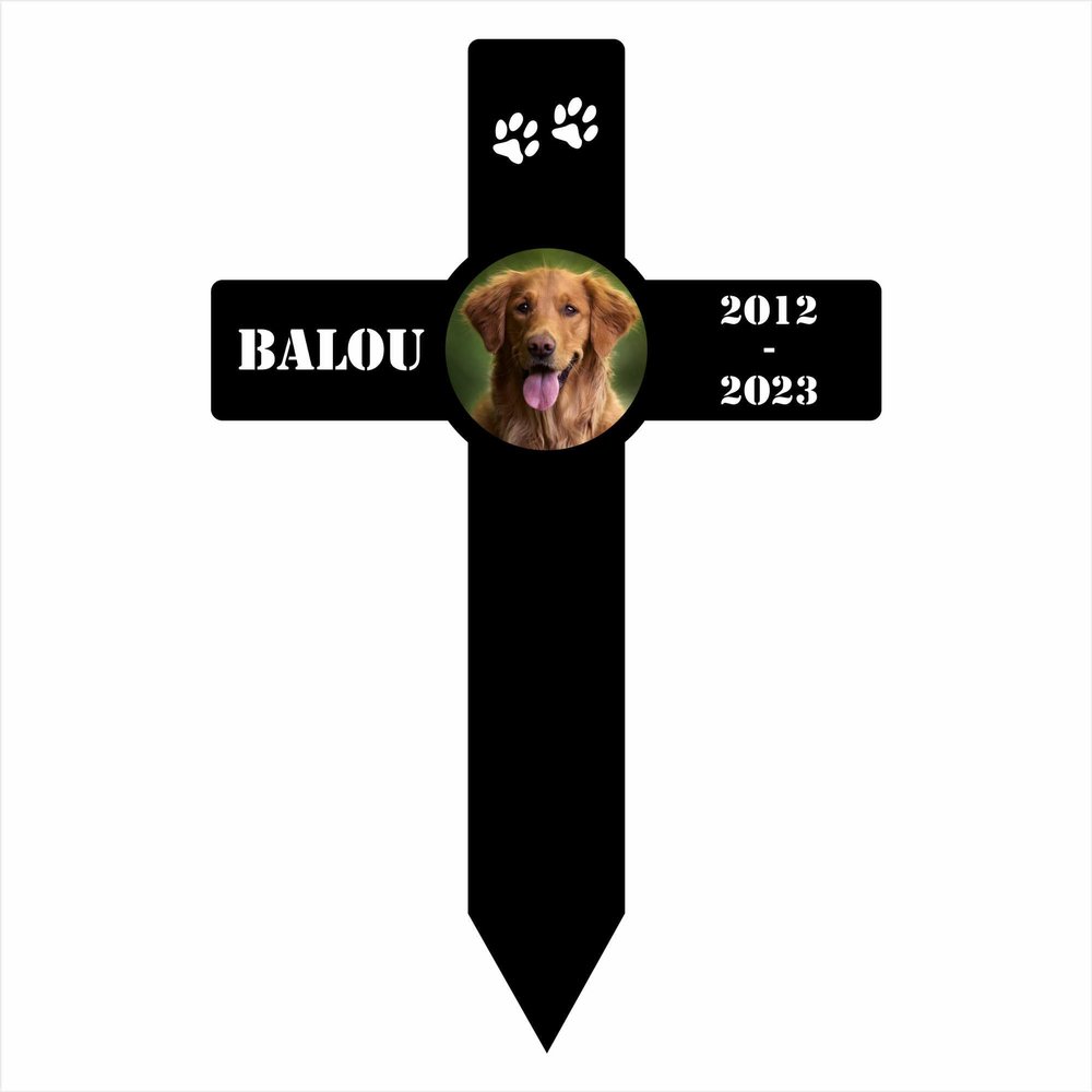 INDIGOS UG Dog Grave Decoration, 90 cm Cross, Weather-Resistant Memorial Stake, Custom Text and Date
