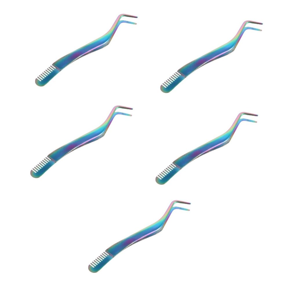 FOMIYES 5-Piece Eyelash Tweezers with Integrated Comb