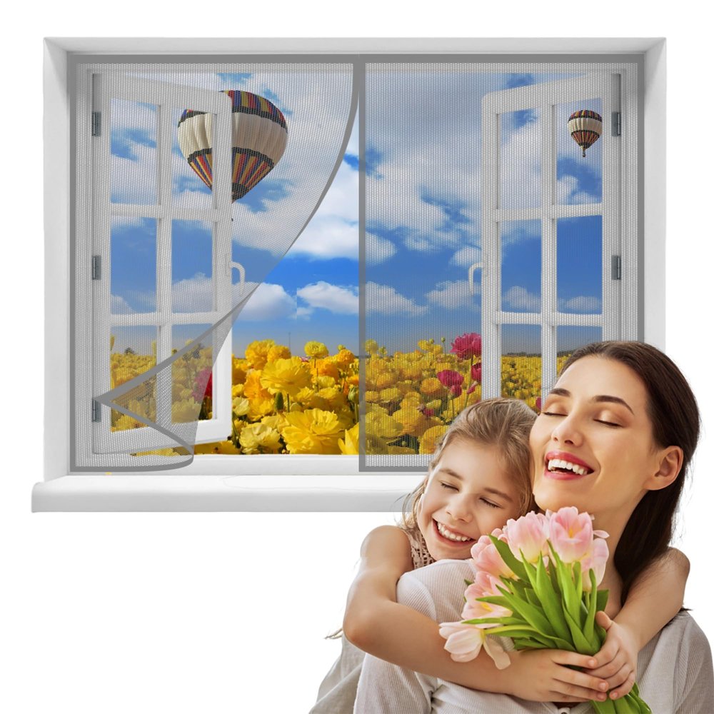 Magnetic Fly Screen, 130 x 125 cm, No-Drill Window and Balcony Curtain, Gray