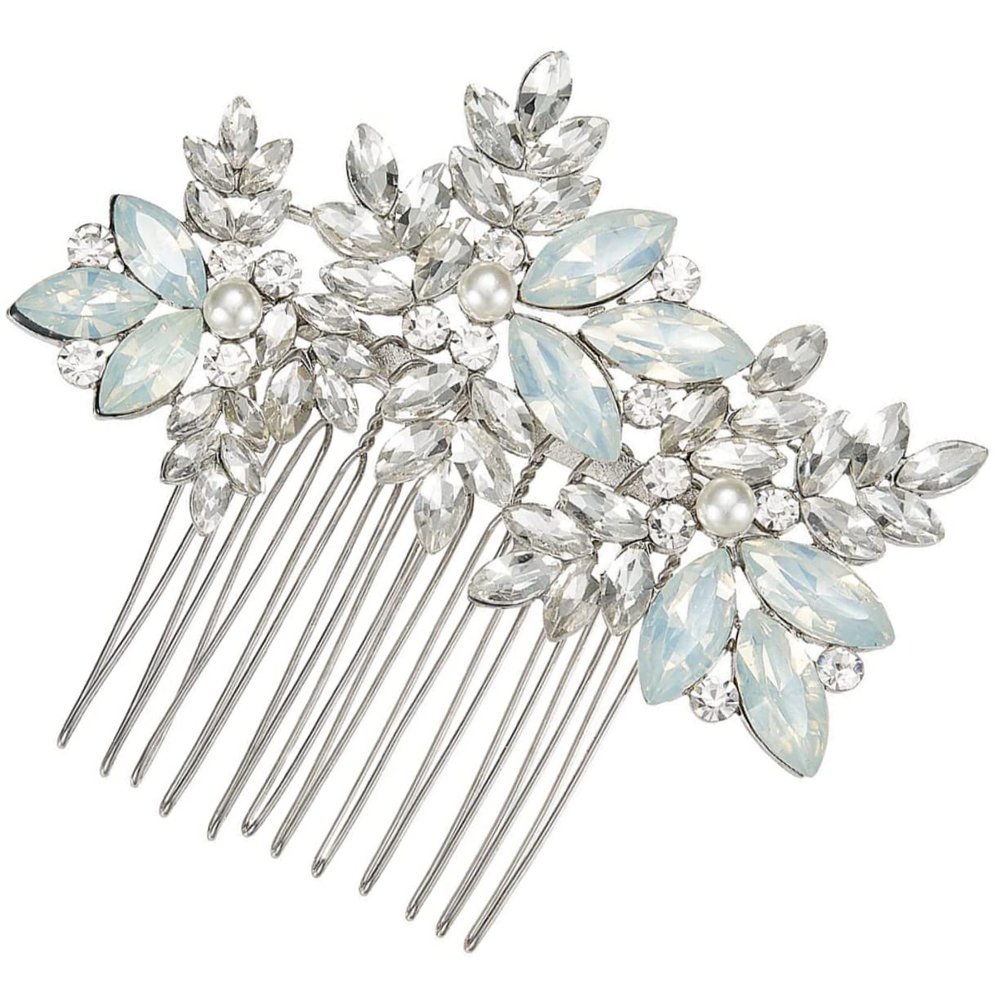 Elegant Bridal Crystal Alloy Hair Comb, Silver
