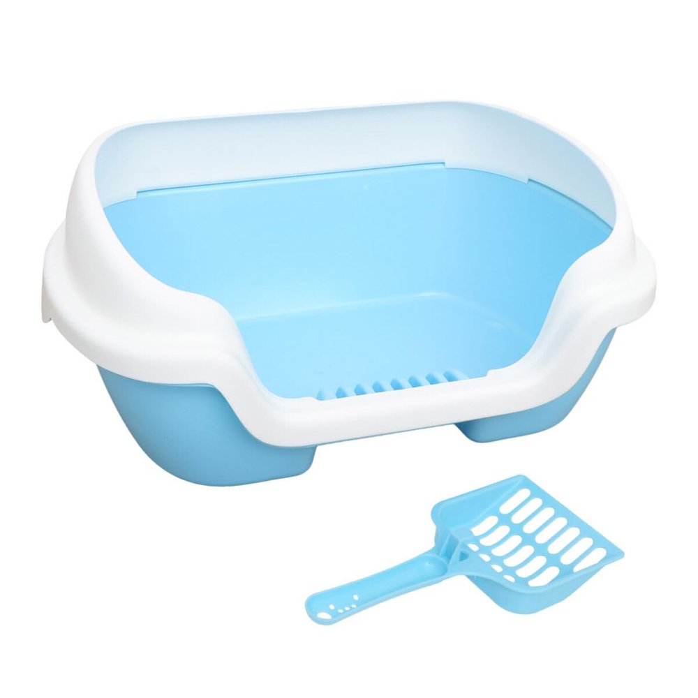 INOOMP Easy-Clean Semi-Enclosed Plastic Cat Litter Box with Splash Guard, Medium